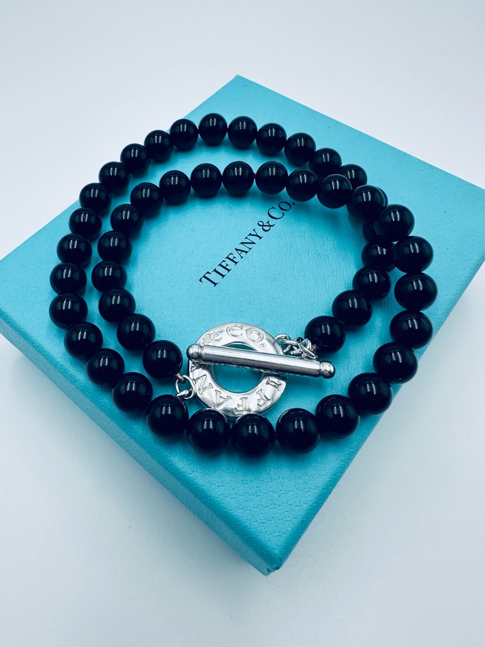Tiffany & Co. 18” Black Onyx Toggle Necklace in Silver with Packaging